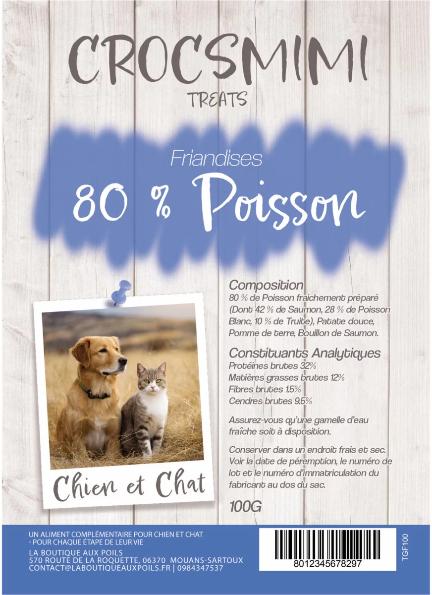 Friandises CROCSMIMI TREATS 80 % poisson – sachet pour chien et chat