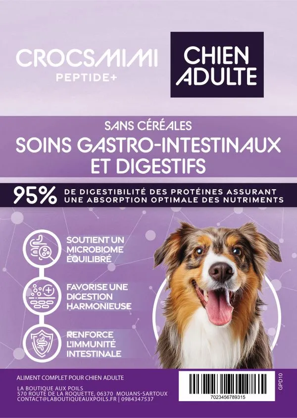 Croquettes Crocsmimi Peptide+ pour chien adulte – soins gastro‑intestinaux et digestifs sans céréales