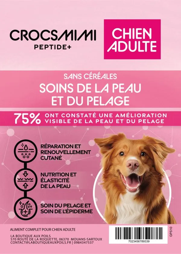 Croquettes Crocsmimi Peptide+ pour chien adulte – soins de la peau et du pelage sans céréales