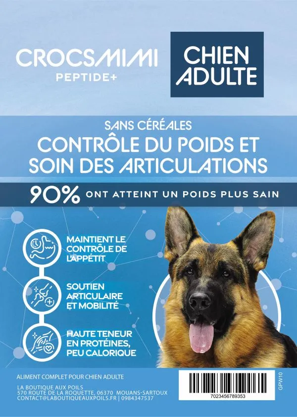 Croquettes Crocsmimi Peptide+ pour chien adulte – contrôle du poids et soutien articulaire