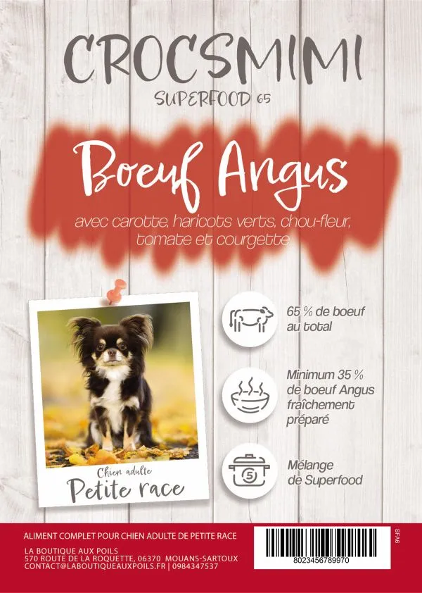 Croquettes Crocsmimi pour chien adulte petite race – recette bœuf Angus