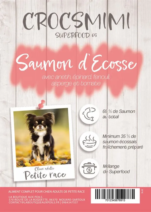Croquettes Crocsmimi pour chien adulte petite race – recette saumon d’Écosse