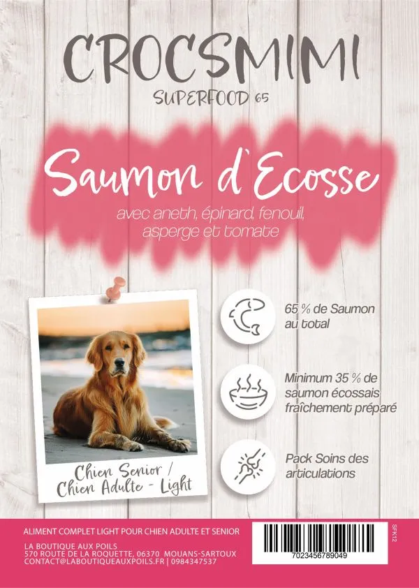 Croquettes Crocsmimi pour chien senior – recette saumon d’Écosse