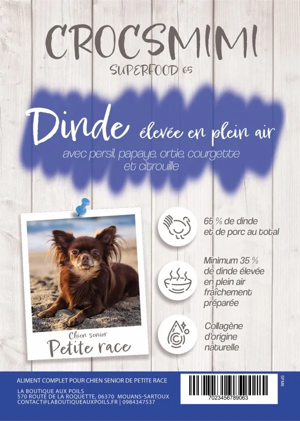 Croquettes Crocsmimi pour chien senior petite race – recette dinde élevée en plein air