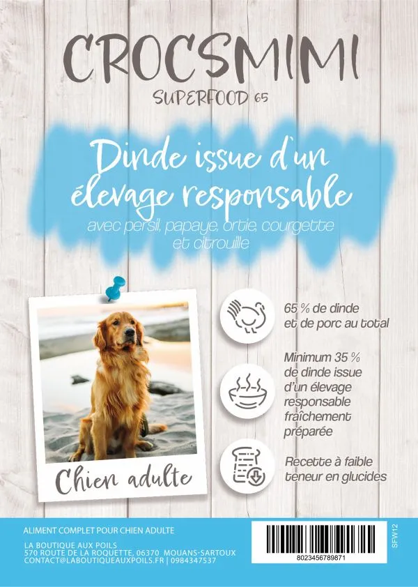 Croquettes Crocsmimi pour chien adulte – recette dinde élevage responsable