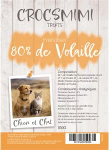 Friandises CROCSMIMI TREATS 80 % volaille – sachet pour chien et chat