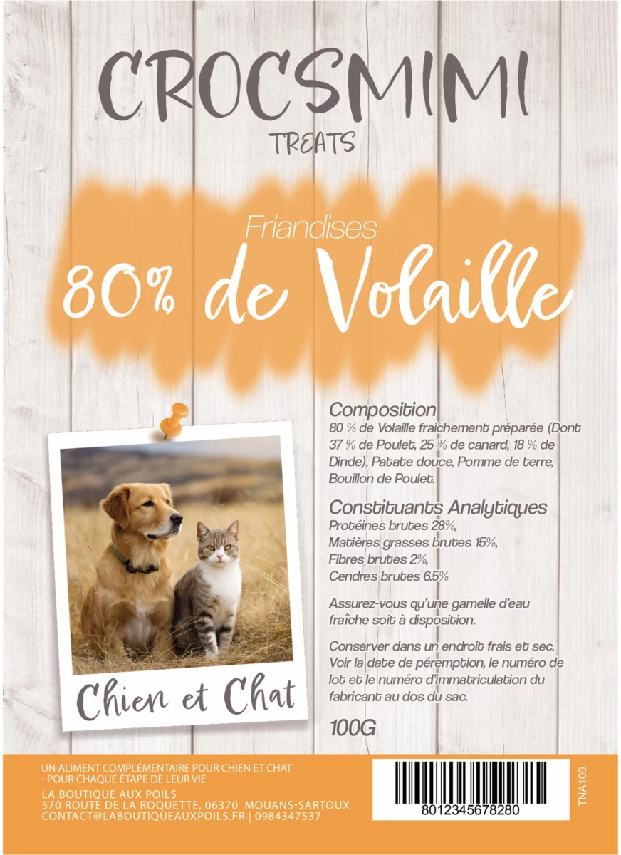 Friandises CROCSMIMI TREATS 80 % volaille – sachet pour chien et chat